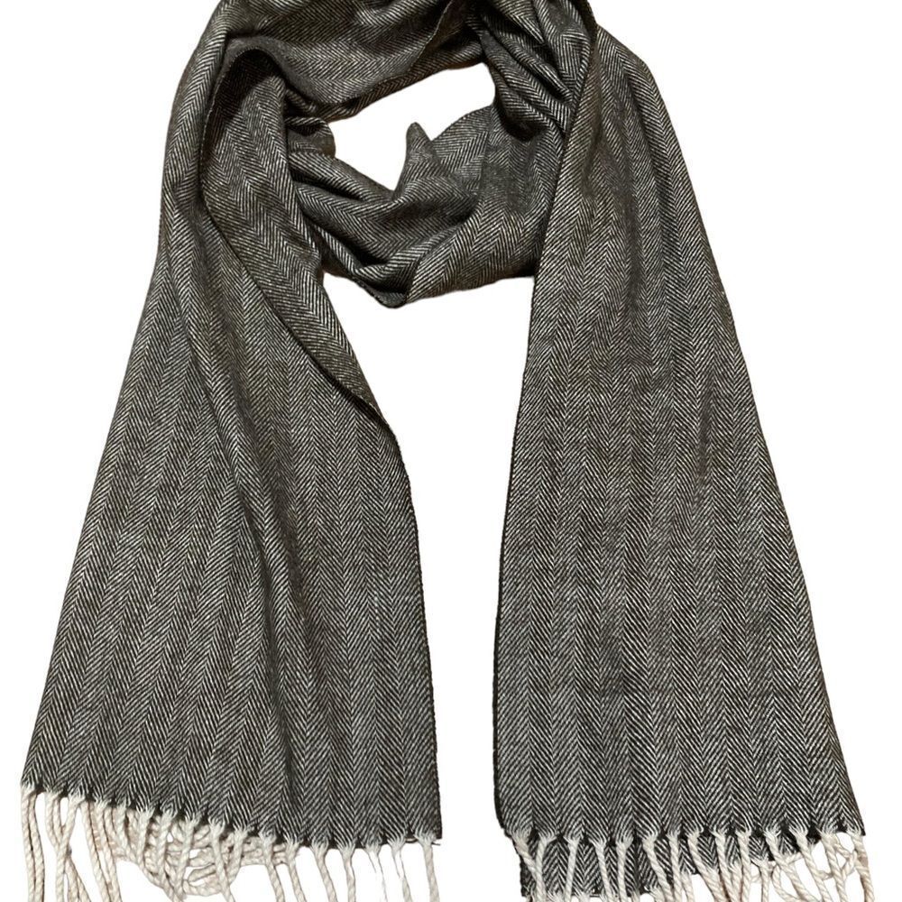 Brown and ivory cashmere blend long scarf